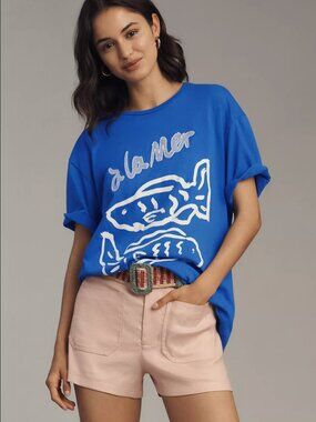 By Anthropologie À La Mer Fish Tee, Size Small